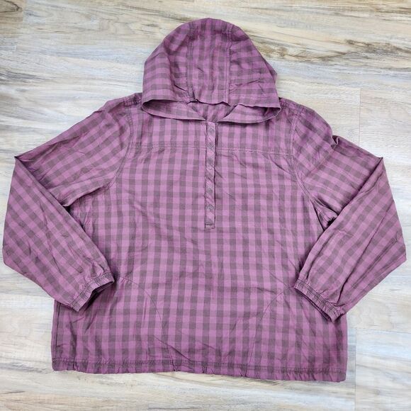 🔸️Prana Maroon Pollino Checker Buttoned Hooded Long Sleeve Top Large - Picture 3 of 12
